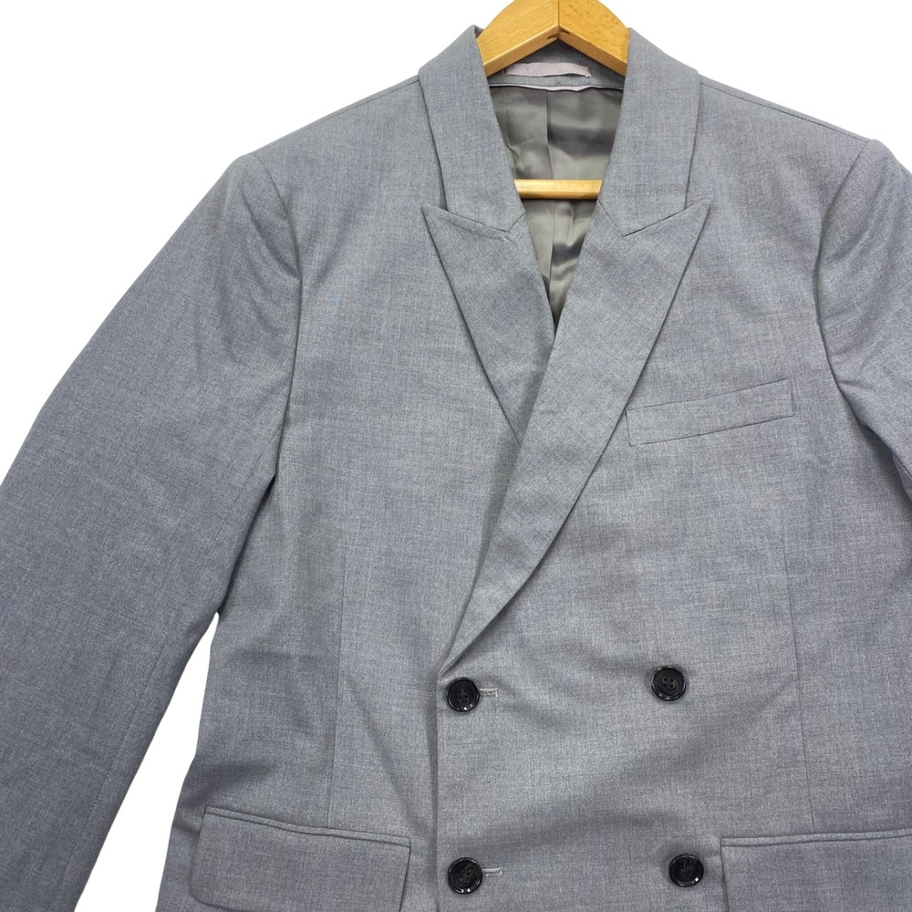 Abercrombie & Fitch Double Breasted Blazer Mens 38R Grey Peak Lapel Stretch New